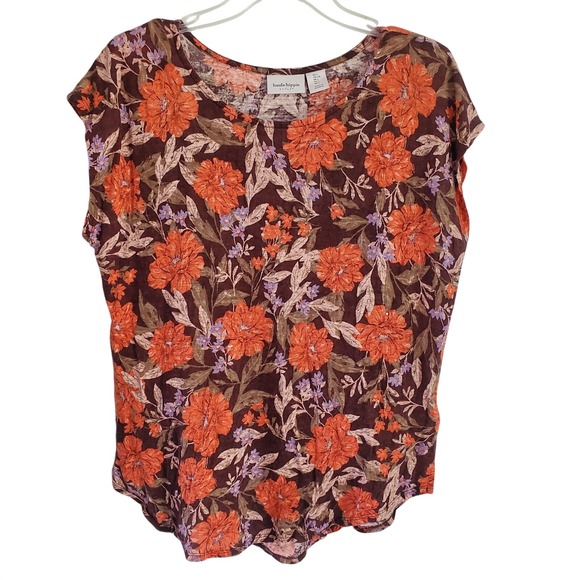 Haute Hippie Tops - Haute Hippie Shirt Womens Large Brown Red‎ Floral Linen Lightweight Boho Top